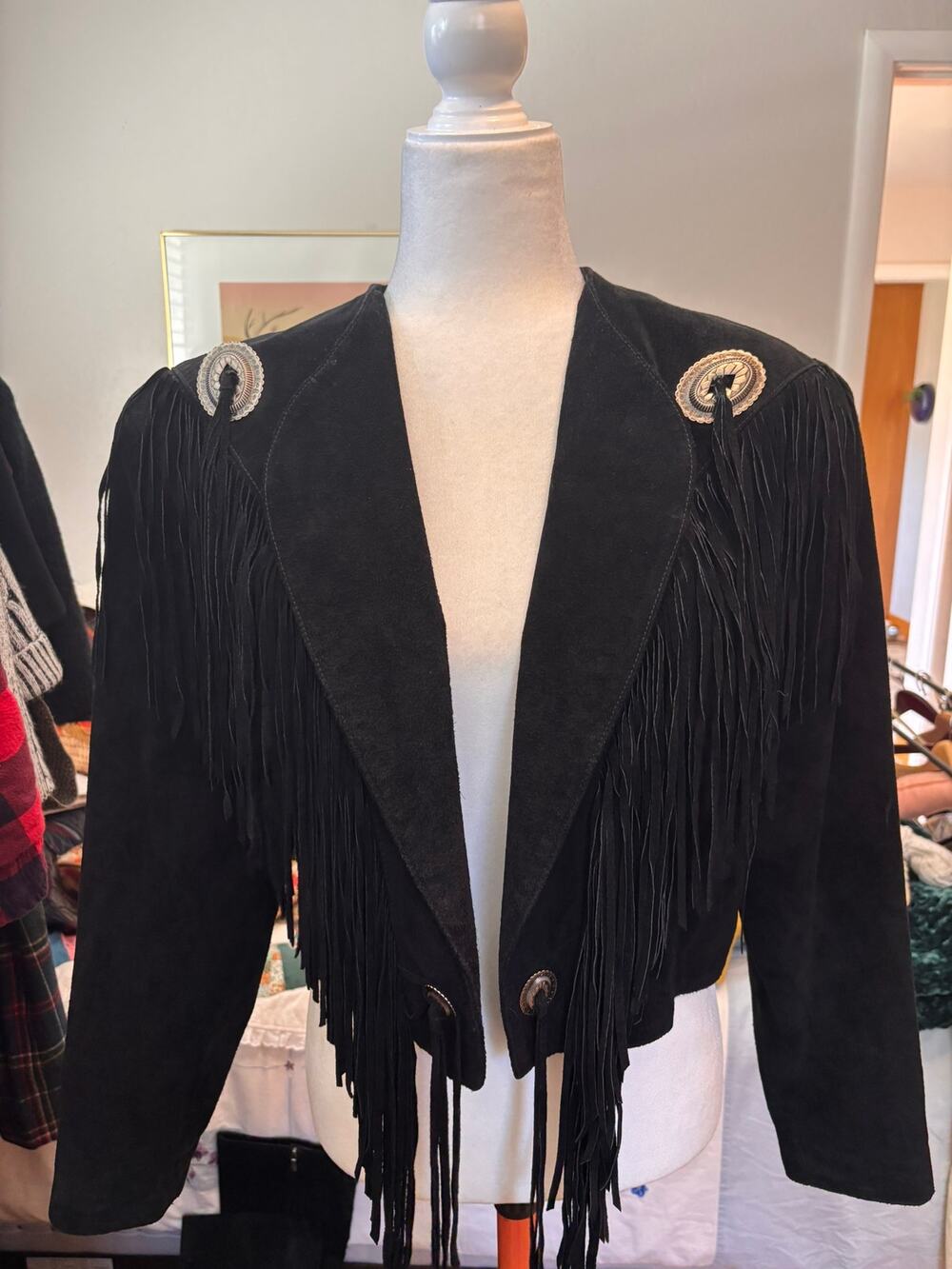 Scully Black Suede Leather Fringe Concho Western Jacket Women’s Size 12